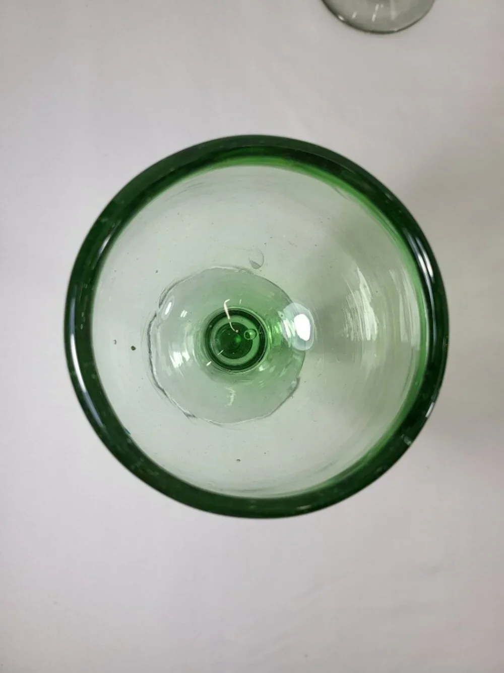 Vintage Hand‎ Blown Green Glass Goblets, Set of 3 Bubble Glass Wine Glasses